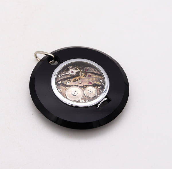 Mauboussin Paris 1950 Mido Skeleton Round Watch pendant in 18 kt & Stainless with Onyx