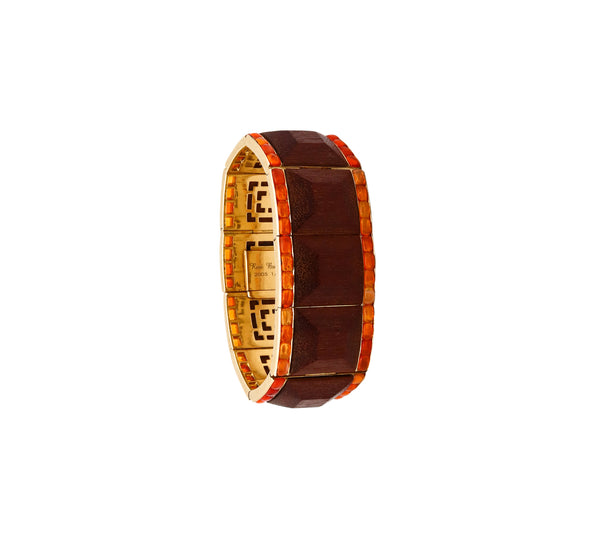 Rene Boivin Paris 18Kt Yellow Gold Bracelet With 60 Cts Of Natural Fire Opals And Woods