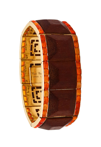 Rene Boivin Paris 18Kt Yellow Gold Bracelet With 60 Cts Of Natural Fire Opals And Woods