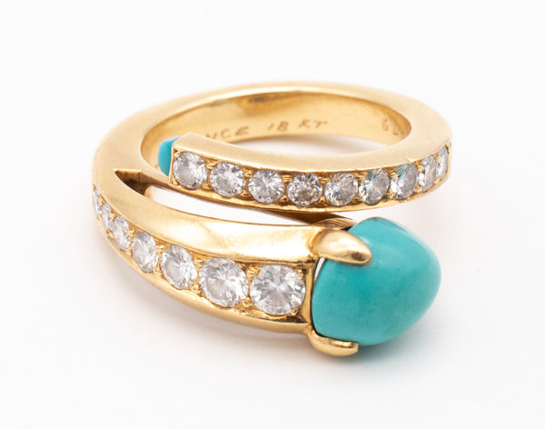 CARTIER PARIS 1960 RING IN 18 KT YELLOW GOLD WITH 4.19 Ctw IN DIAMONDS & TURQUOISE