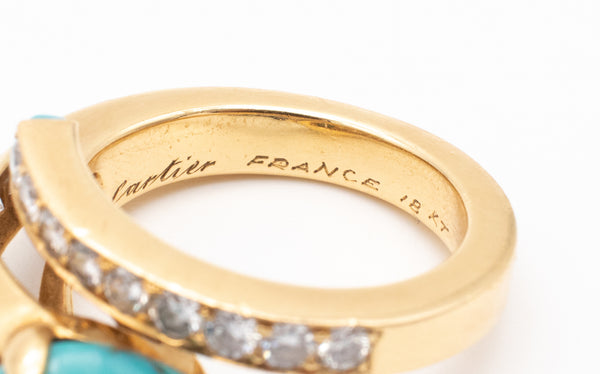 CARTIER PARIS 1960 RING IN 18 KT YELLOW GOLD WITH 4.19 Ctw IN DIAMONDS & TURQUOISE