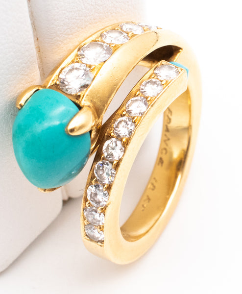CARTIER PARIS 1960 RING IN 18 KT YELLOW GOLD WITH 4.19 Ctw IN DIAMONDS & TURQUOISE