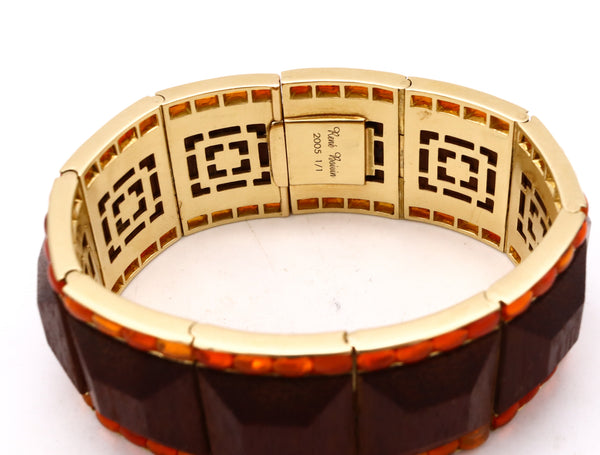 Rene Boivin Paris 18Kt Yellow Gold Bracelet With 60 Cts Of Natural Fire Opals And Woods