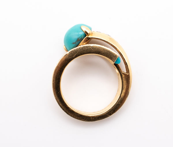 CARTIER PARIS 1960 RING IN 18 KT YELLOW GOLD WITH 4.19 Ctw IN DIAMONDS & TURQUOISE