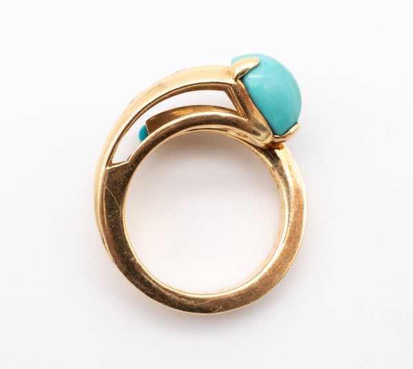 CARTIER PARIS 1960 RING IN 18 KT YELLOW GOLD WITH 4.19 Ctw IN DIAMONDS & TURQUOISE