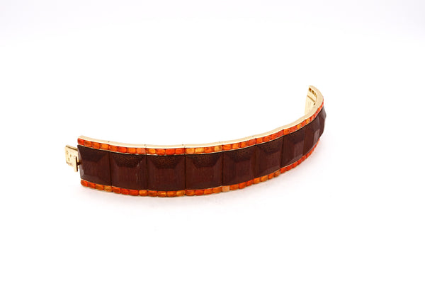 Rene Boivin Paris 18Kt Yellow Gold Bracelet With 60 Cts Of Natural Fire Opals And Woods
