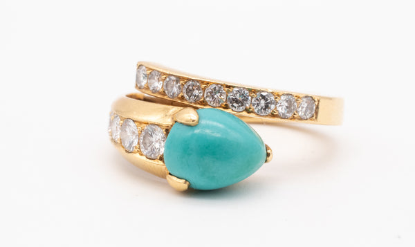 CARTIER PARIS 1960 RING IN 18 KT YELLOW GOLD WITH 4.19 Ctw IN DIAMONDS & TURQUOISE