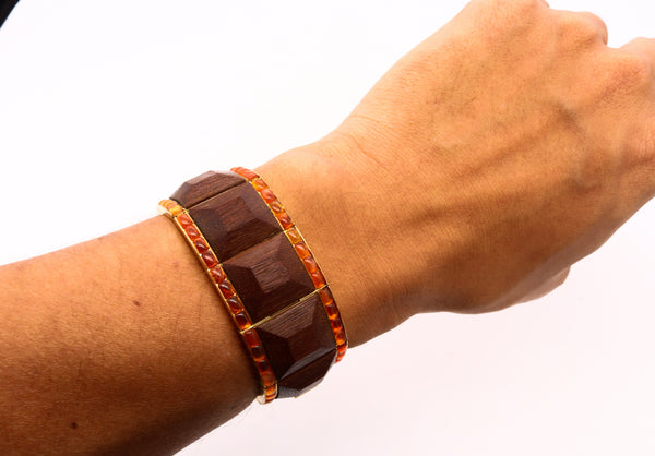 Rene Boivin Paris 18Kt Yellow Gold Bracelet With 60 Cts Of Natural Fire Opals And Woods