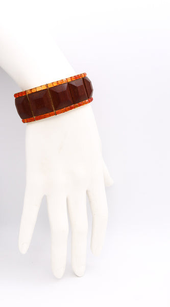 Rene Boivin Paris 18Kt Yellow Gold Bracelet With 60 Cts Of Natural Fire Opals And Woods