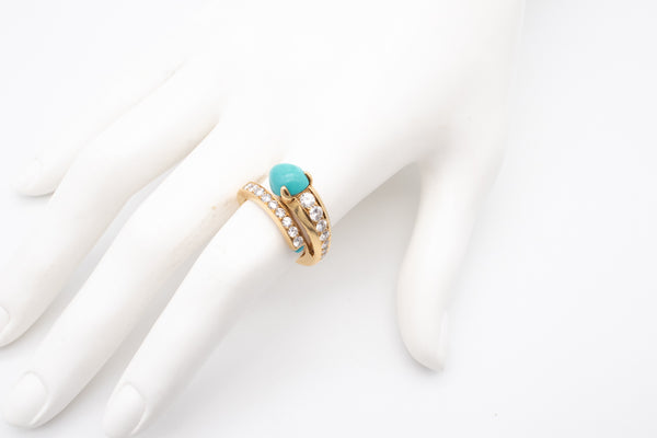 CARTIER PARIS 1960 RING IN 18 KT YELLOW GOLD WITH 4.19 Ctw IN DIAMONDS & TURQUOISE