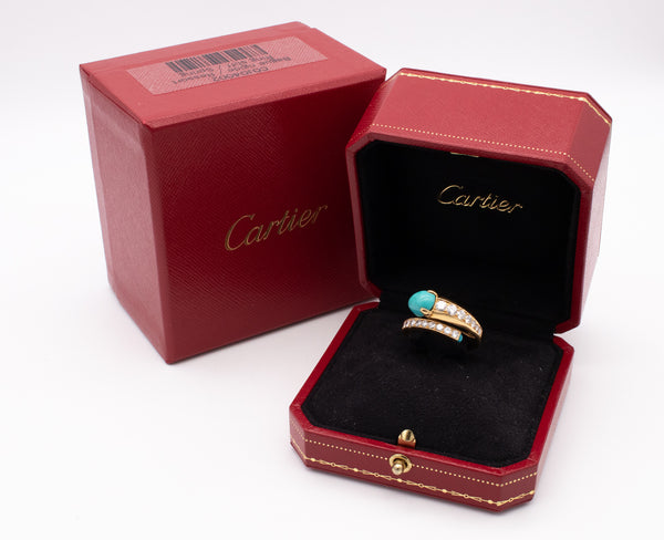CARTIER PARIS 1960 RING IN 18 KT YELLOW GOLD WITH 4.19 Ctw IN DIAMONDS & TURQUOISE