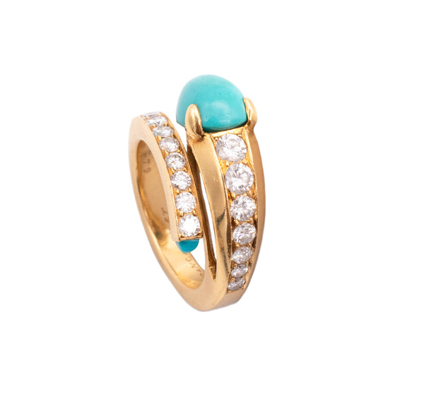 CARTIER PARIS 1960 RING IN 18 KT YELLOW GOLD WITH 4.19 Ctw IN DIAMONDS & TURQUOISE