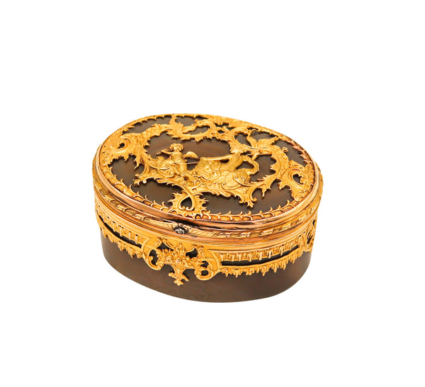 French 1819 1838 Baroque Louis XV Snuff Box In Carved Agate And Chiseled 18Kt Gold