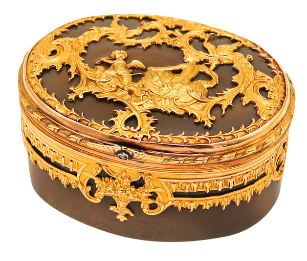 French 1819 1838 Baroque Louis XV Snuff Box In Carved Agate And Chiseled 18Kt Gold