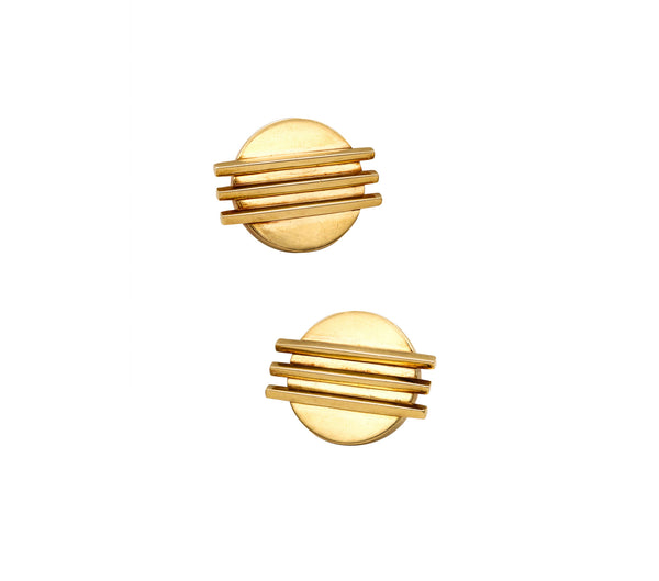 *Louis Fiessler 1970 Germany Bauhaus geometric earrings in 18 kt yellow gold