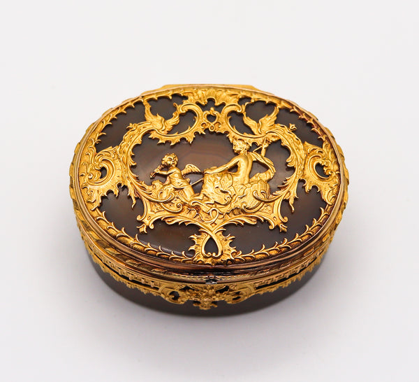 French 1819 1838 Baroque Louis XV Snuff Box In Carved Agate And Chiseled 18Kt Gold