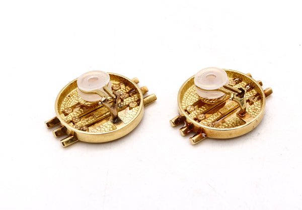 *Louis Fiessler 1970 Germany Bauhaus geometric earrings in 18 kt yellow gold