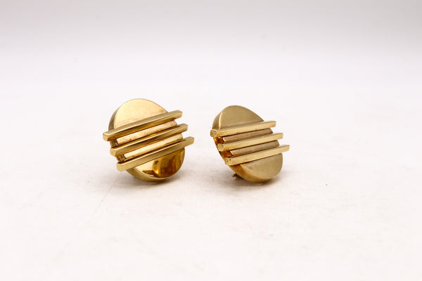 *Louis Fiessler 1970 Germany Bauhaus geometric earrings in 18 kt yellow gold