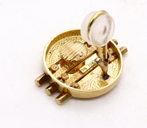 *Louis Fiessler 1970 Germany Bauhaus geometric earrings in 18 kt yellow gold
