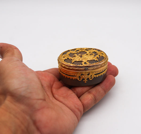 French 1819 1838 Baroque Louis XV Snuff Box In Carved Agate And Chiseled 18Kt Gold