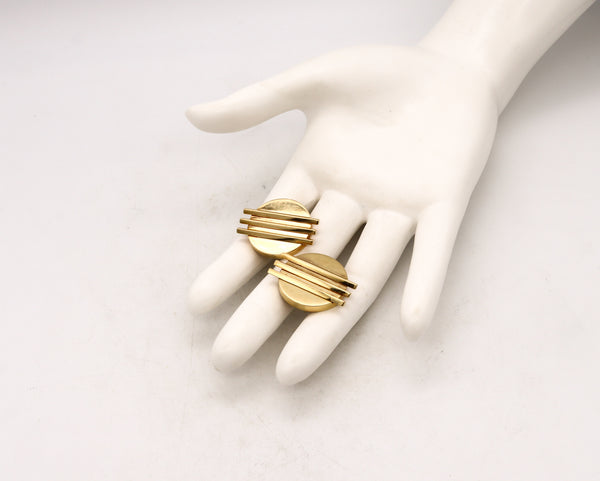 *Louis Fiessler 1970 Germany Bauhaus geometric earrings in 18 kt yellow gold