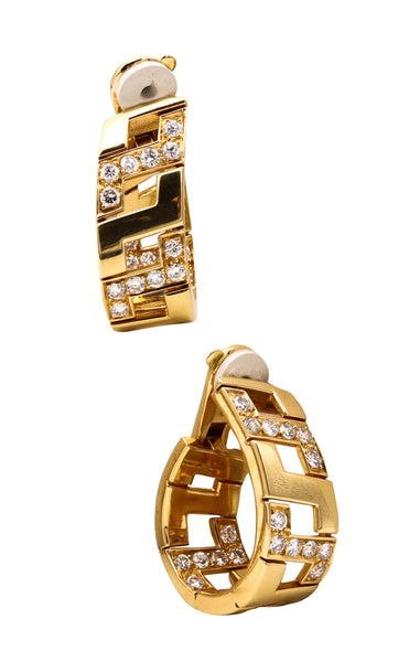 CARTIER Paris 18Kt Gold Etruscan Earrings Hoops With 2.88 Cts In VS Diamonds