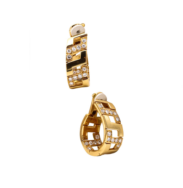 CARTIER Paris 18Kt Gold Etruscan Earrings Hoops With 2.88 Cts In VS Diamonds