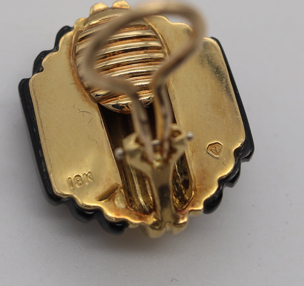 Charles Turi Stepped Skyscraper Clip Earrings In 18Kt Yellow Gold With Carved Onyxes
