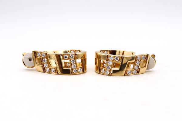 CARTIER Paris 18Kt Gold Etruscan Earrings Hoops With 2.88 Cts In VS Diamonds
