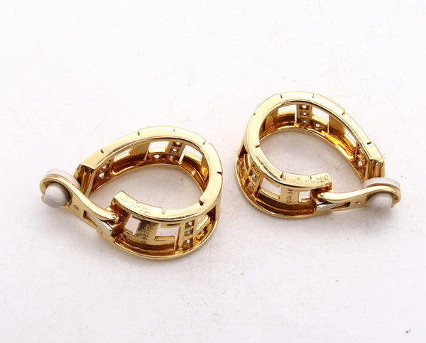 CARTIER Paris 18Kt Gold Etruscan Earrings Hoops With 2.88 Cts In VS Diamonds