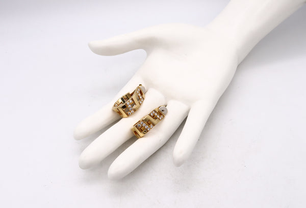 CARTIER Paris 18Kt Gold Etruscan Earrings Hoops With 2.88 Cts In VS Diamonds