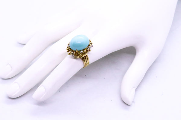 TURQUOISES & DIAMONDS SET IN 18 KT GOLD MID CENTURY