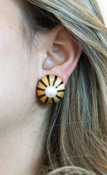 TIFFANY & CO. JEAN SCHLUMBERGER 18 KT ENAMEL EARRINGS WITH PEARLS