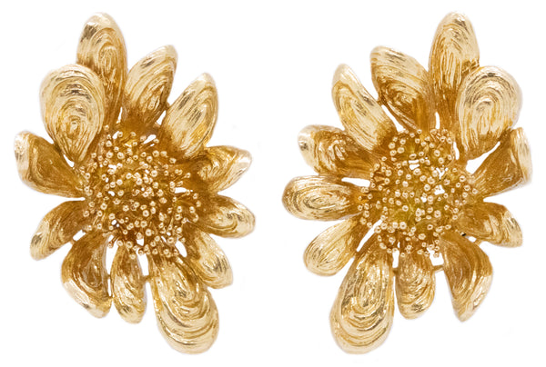CHAUMET PARIS 1964 RARE 18 KT GOLD LARGE FLORAL EARRINGS