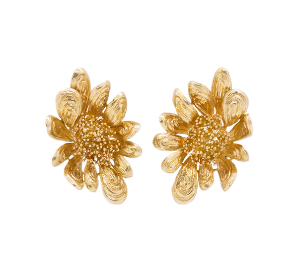 CHAUMET PARIS 1964 RARE 18 KT GOLD LARGE FLORAL EARRINGS