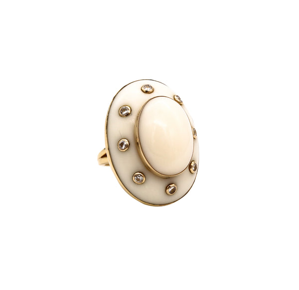 Seaman Schepps Trianon 18Kt Yellow Gold Cocktail Ring With Diamonds And White Coral