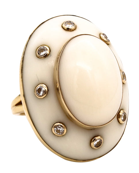 Seaman Schepps Trianon 18Kt Yellow Gold Cocktail Ring With Diamonds And White Coral