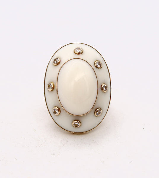 Seaman Schepps Trianon 18Kt Yellow Gold Cocktail Ring With Diamonds And White Coral