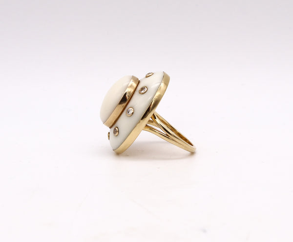 Seaman Schepps Trianon 18Kt Yellow Gold Cocktail Ring With Diamonds And White Coral