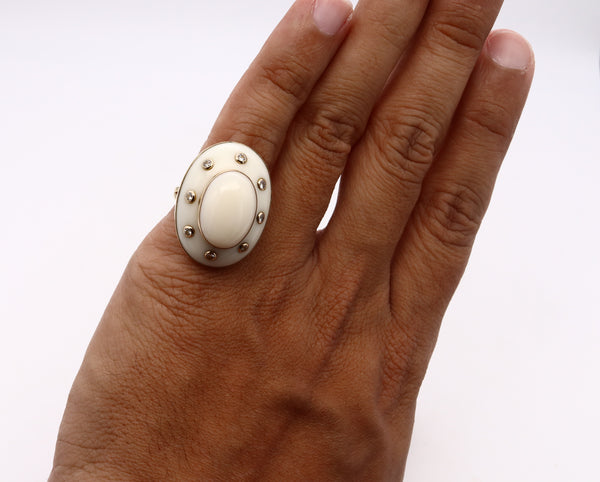 Seaman Schepps Trianon 18Kt Yellow Gold Cocktail Ring With Diamonds And White Coral
