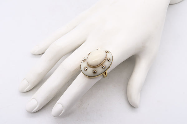 Seaman Schepps Trianon 18Kt Yellow Gold Cocktail Ring With Diamonds And White Coral