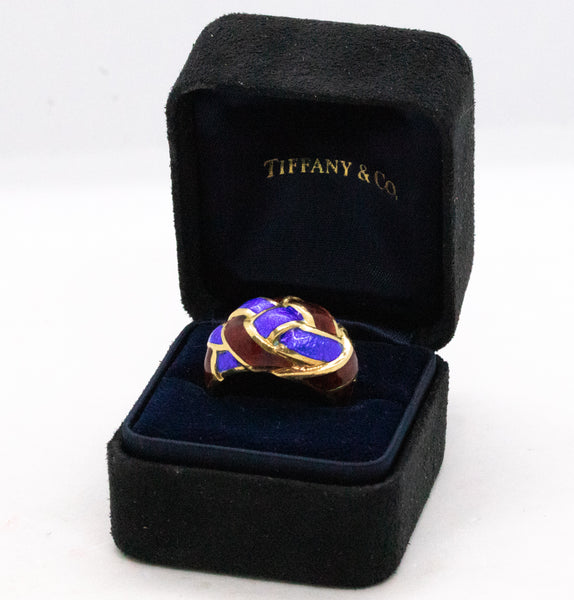 TIFFANY & CO. JEAN SCHLUMBERGER 18 KT VERY RARE RING WITH ENAMEL