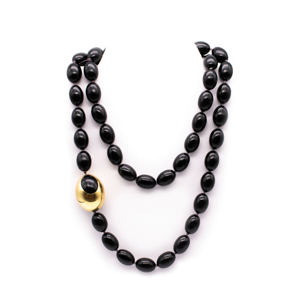 ANGELA CUMMINGS FOR TIFFANY & CO. 18 KT GOLD GEOMETRIC SAUTOIR NECKLACE WITH BLACK JADE
