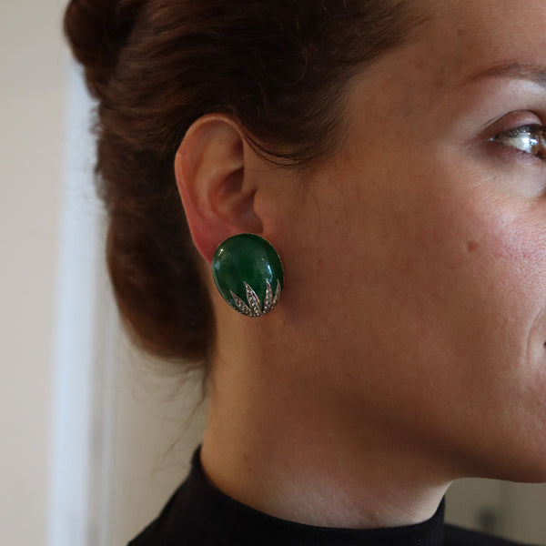 BRUNO GUIDI 1960 Enameled Clips-On Earrings In 18Kt Gold With 2.16 Cts In Diamonds