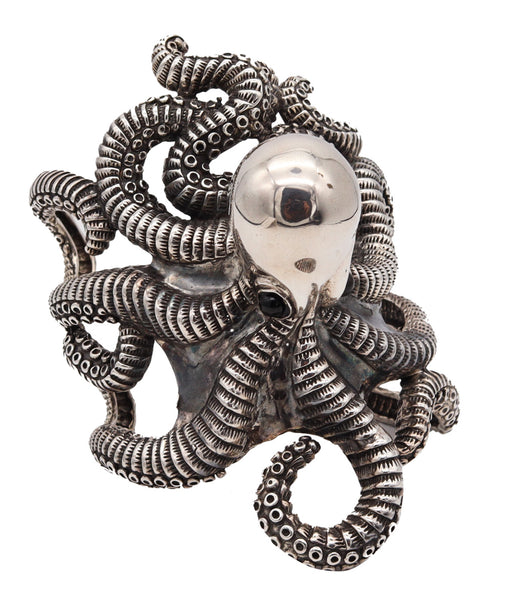 OCTOPUS Italian Sculptural Massive Cuff Bracelet In Solid .925 Sterling Silver.