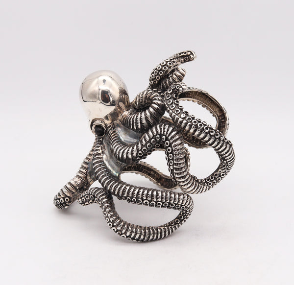 OCTOPUS Italian Sculptural Massive Cuff Bracelet In Solid .925 Sterling Silver.