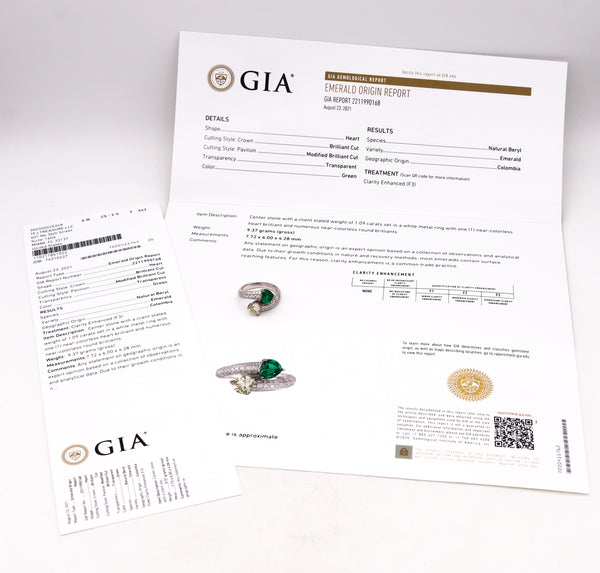 -Gia Certified Platinum Toi Et Moi Ring With 2.81 Ctw In Muzo Colombian Emerald And Diamonds