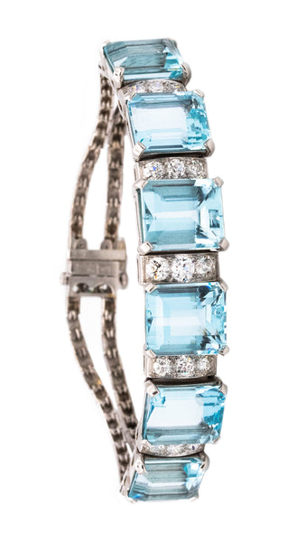 Waslikoff And Sons Art Deco 1940 Platinum Bracelet With 42.84 Ctw In Diamonds And Aquamarines