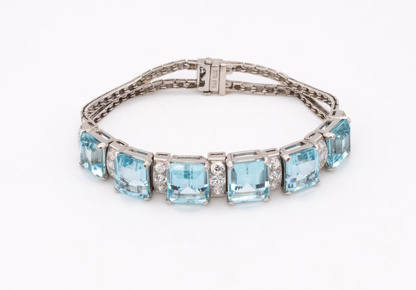 Waslikoff And Sons Art Deco 1940 Platinum Bracelet With 42.84 Ctw In Diamonds And Aquamarines