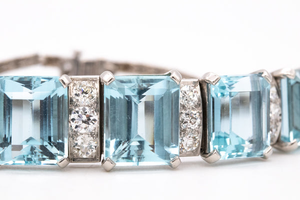 Waslikoff And Sons Art Deco 1940 Platinum Bracelet With 42.84 Ctw In Diamonds And Aquamarines